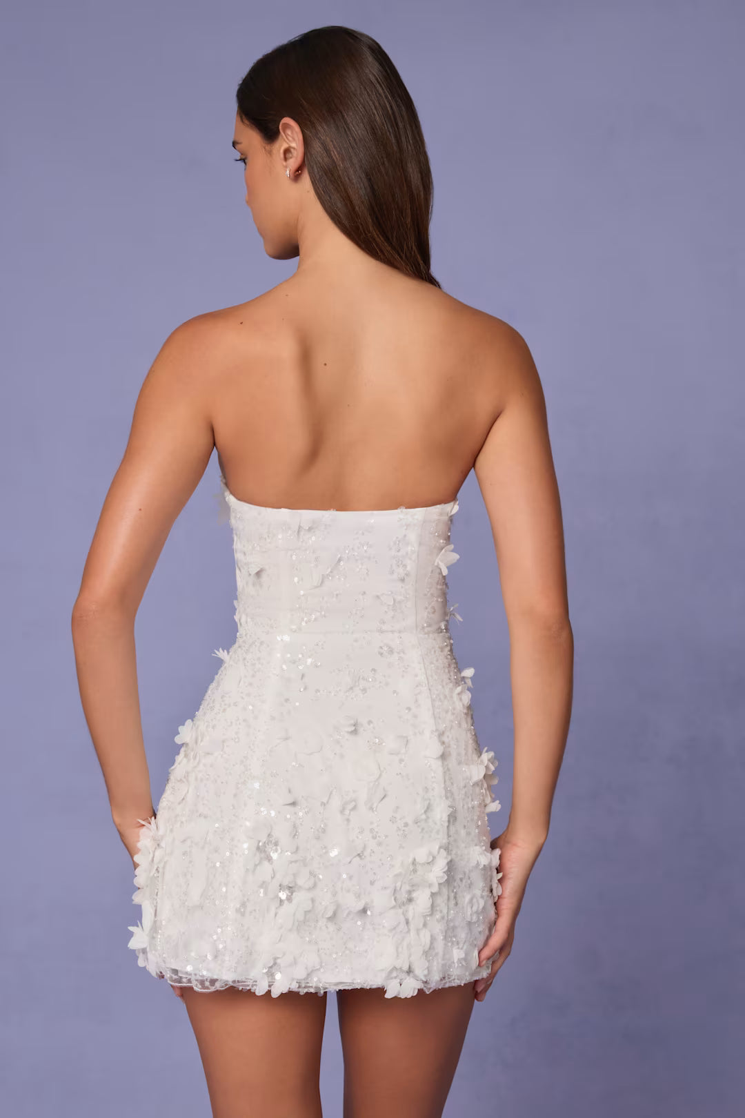 Floral Sequin Strapless A-Line Mini Dress
