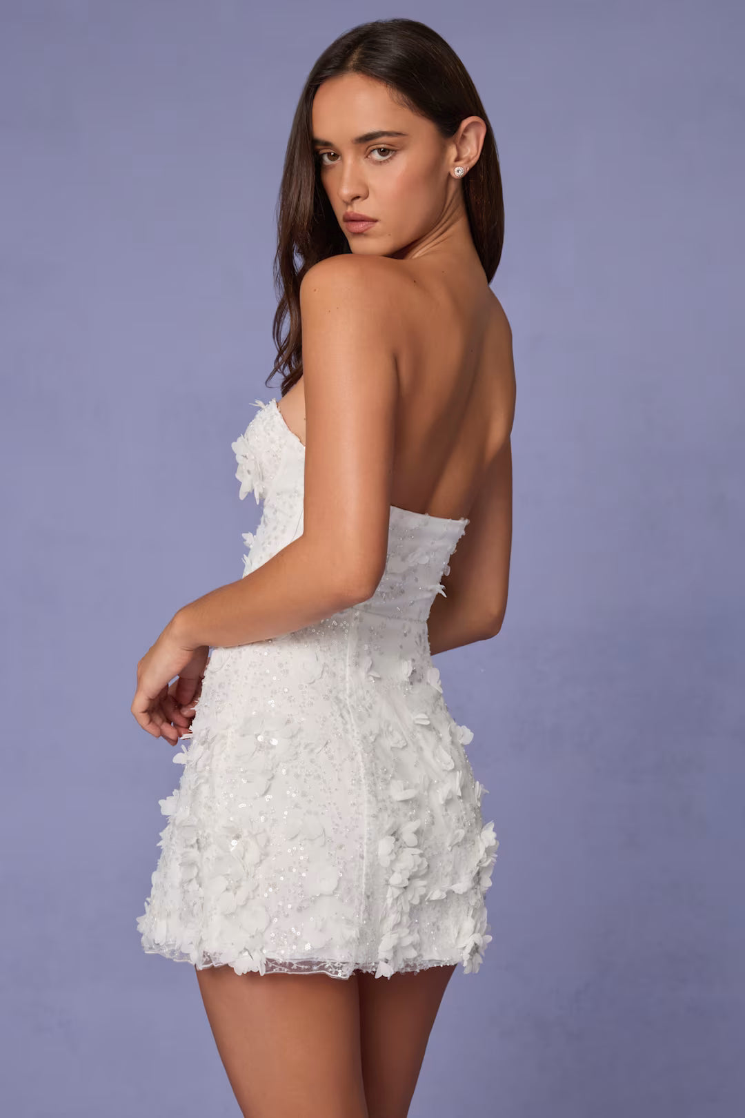 Floral Sequin Strapless A-Line Mini Dress