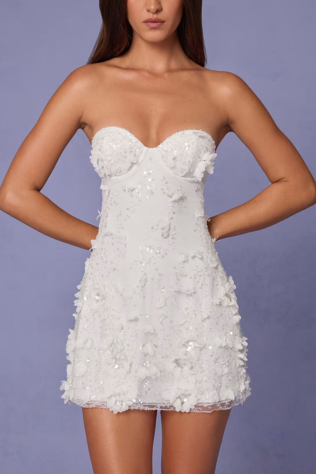 Floral Sequin Strapless A-Line Mini Dress