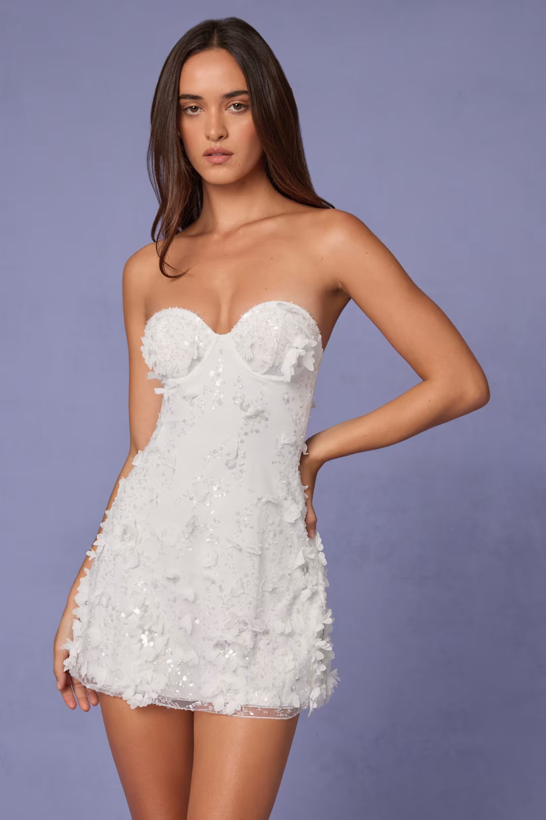 Floral Sequin Strapless A-Line Mini Dress
