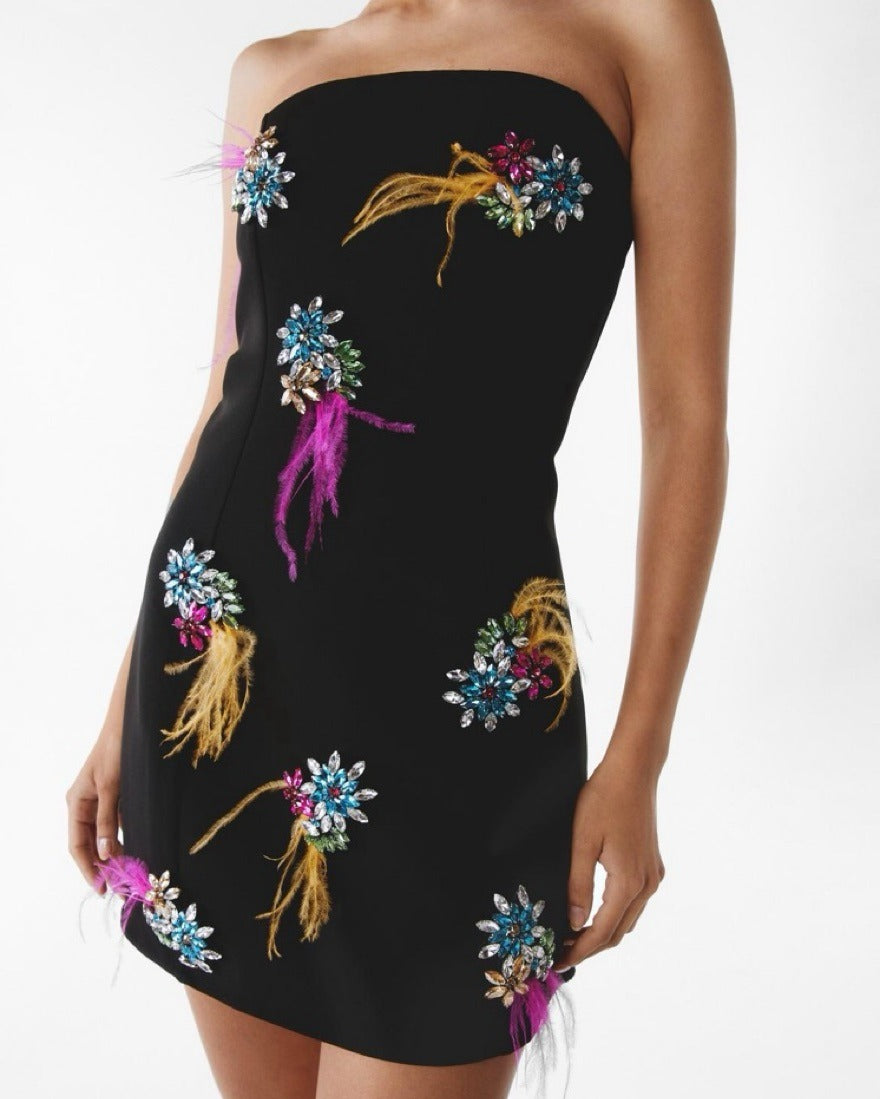 Strapless Embellished Mini Dress