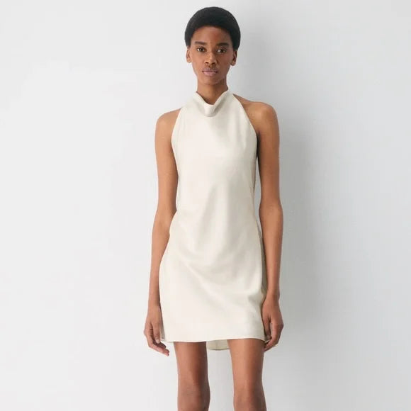 Ivory Satin Halter Glow Mini Dress