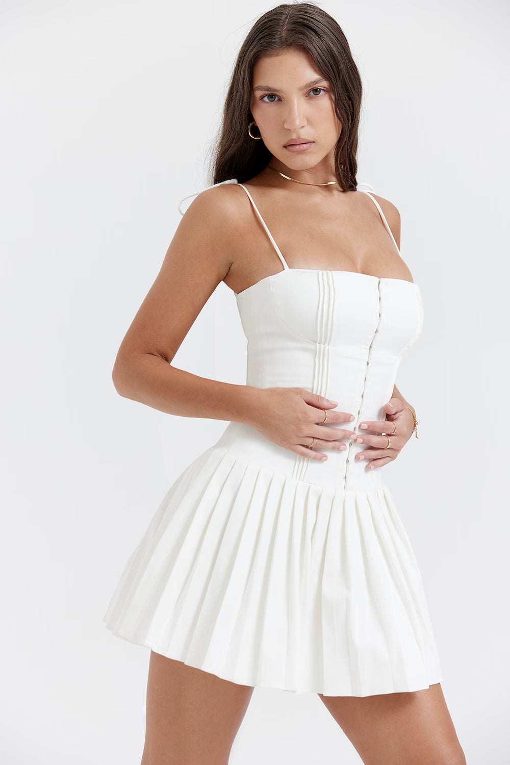 White Muse Pleated Mini Dress