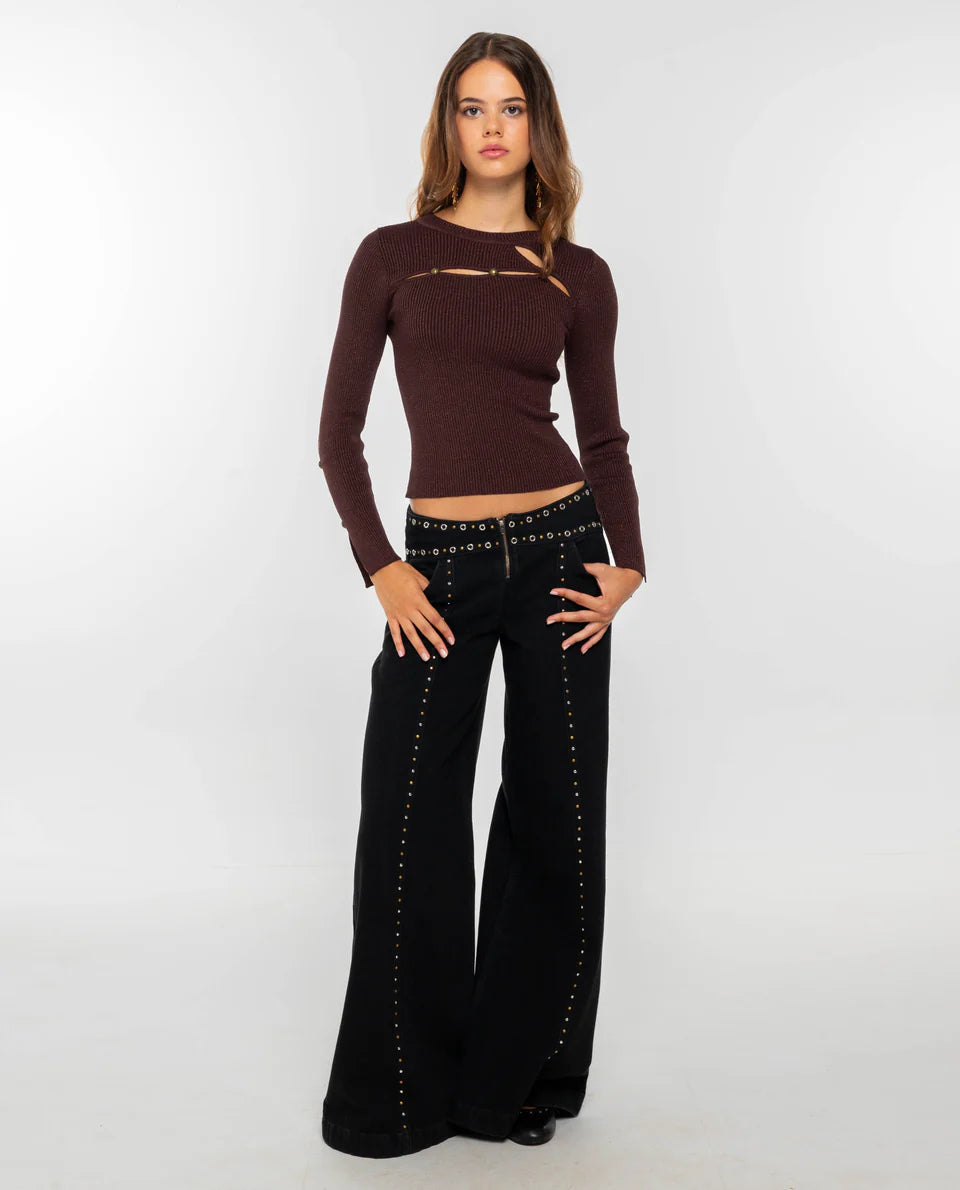 Black Cutout Flare Jeans