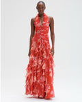 Red Floral Halter Maxi Dress