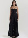 Black Midnight Bloom Lace-Up Maxi Dress