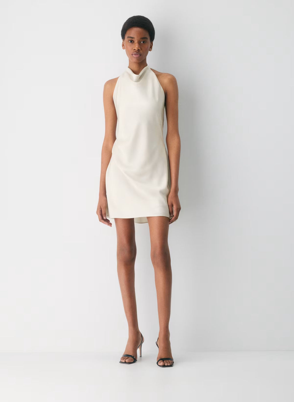 Ivory Satin Halter Glow Mini Dress