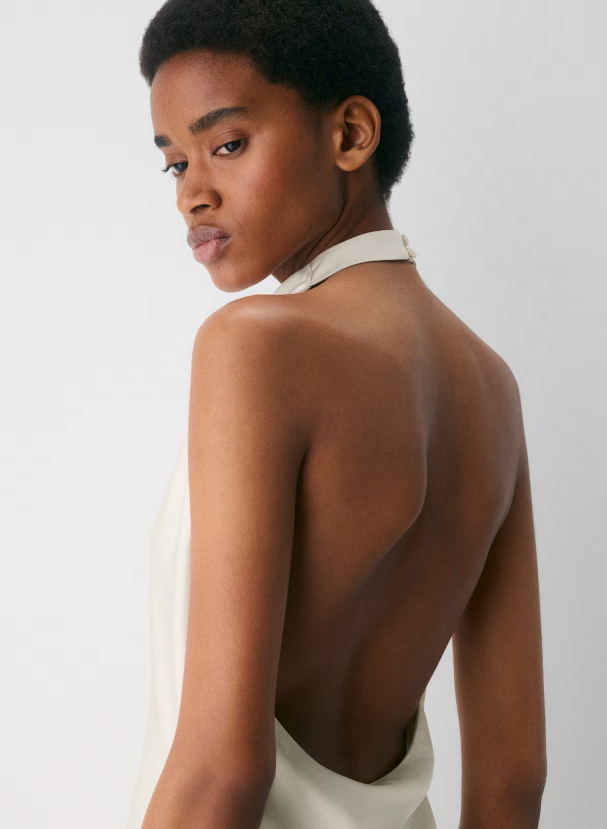 Ivory Satin Halter Glow Mini Dress