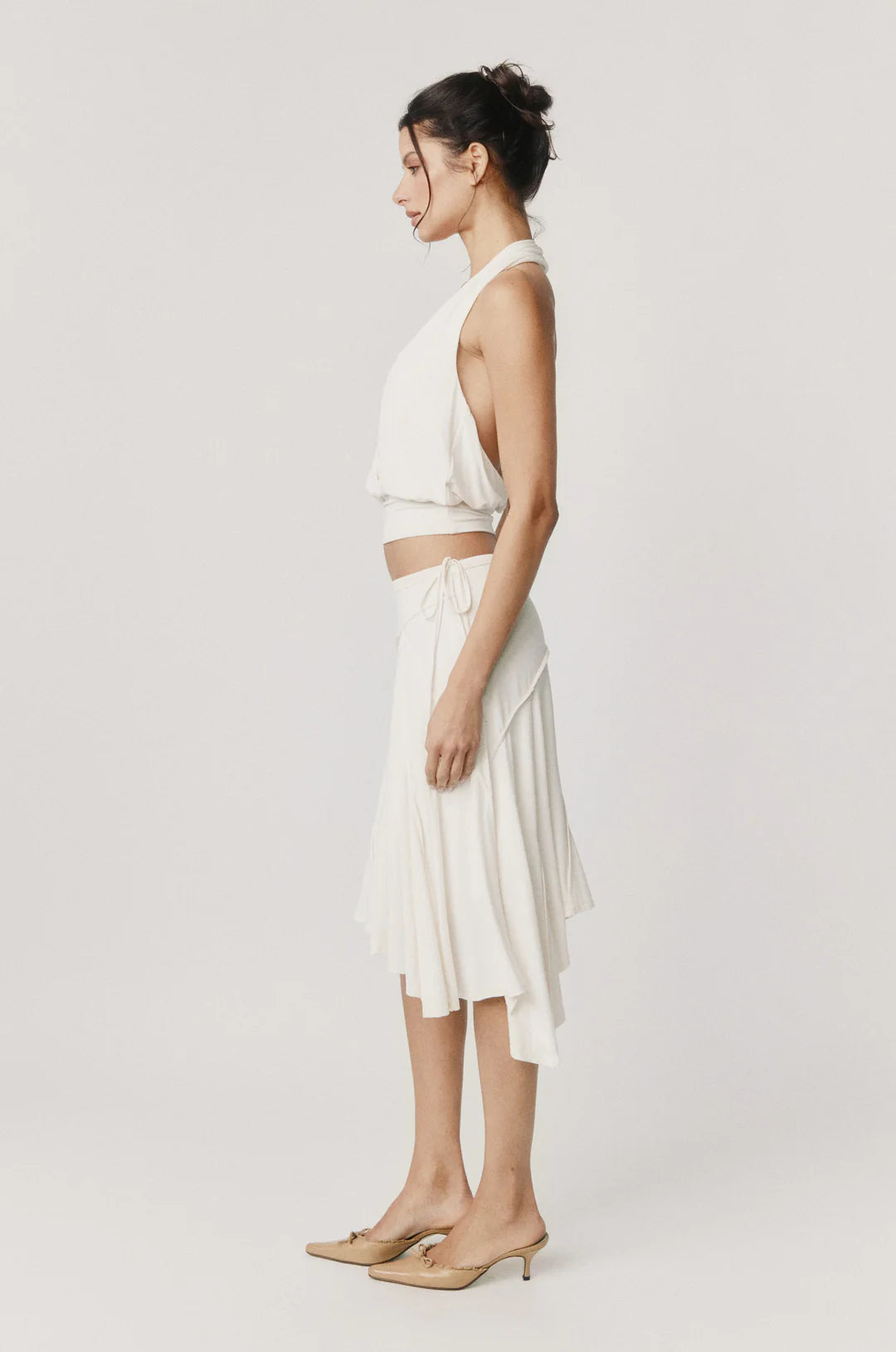 Ivory Halo Asymmetrical Midi Skirt