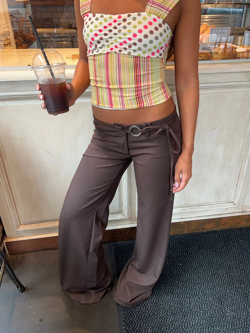 Soft Mocha Low-Rise Wide Pants