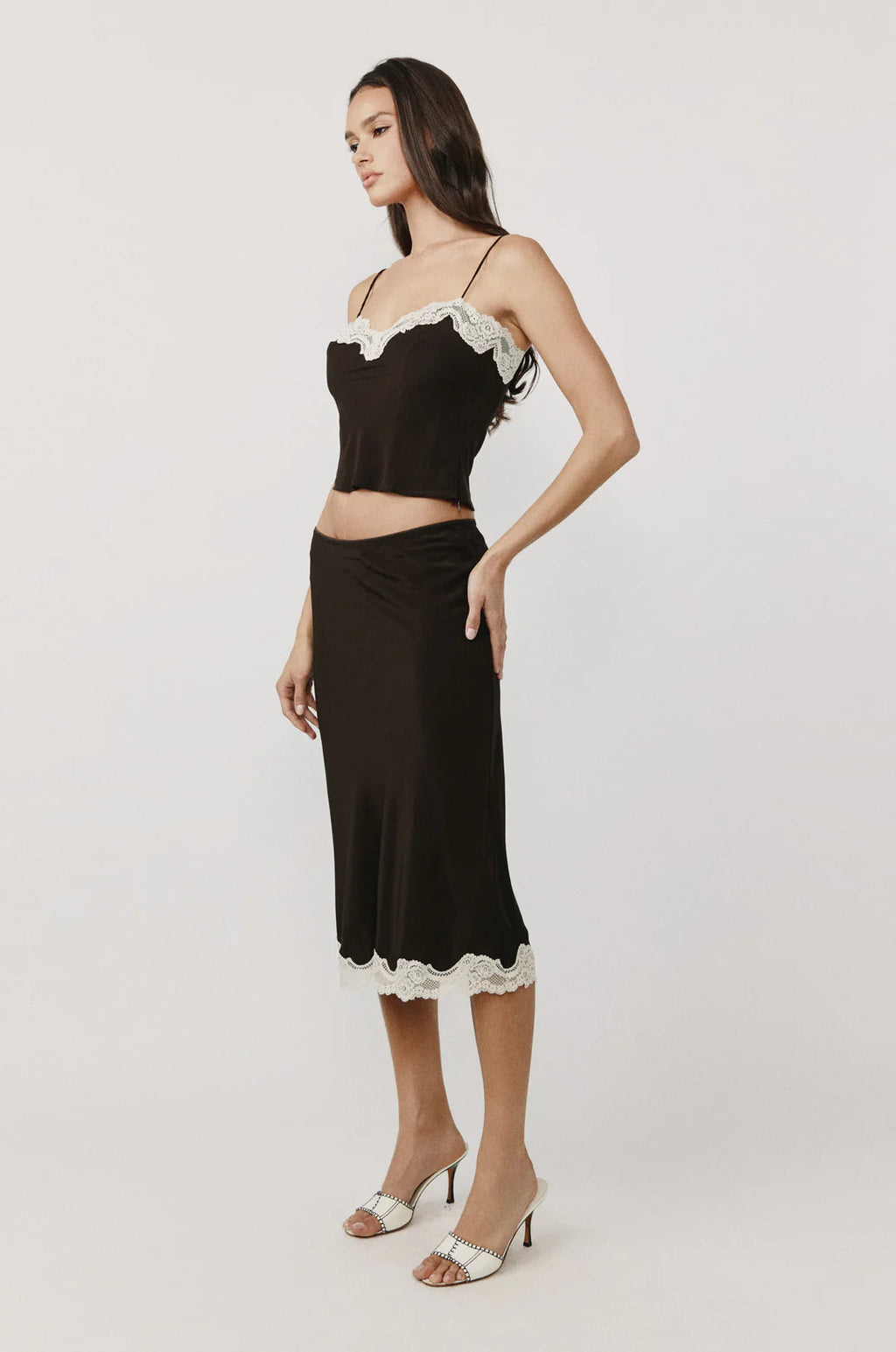 Cocoa Lace Whisper Midi Skirt
