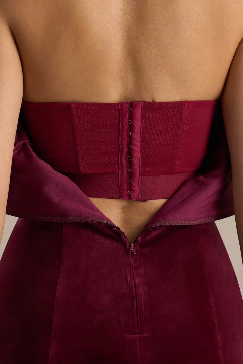 Burgundy Velvet Pleated Mini Dress – Holiday Elegance