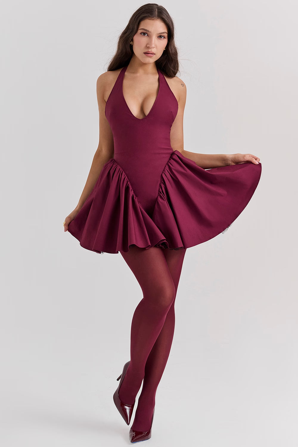 Crimson Muse Halter Mini Dress