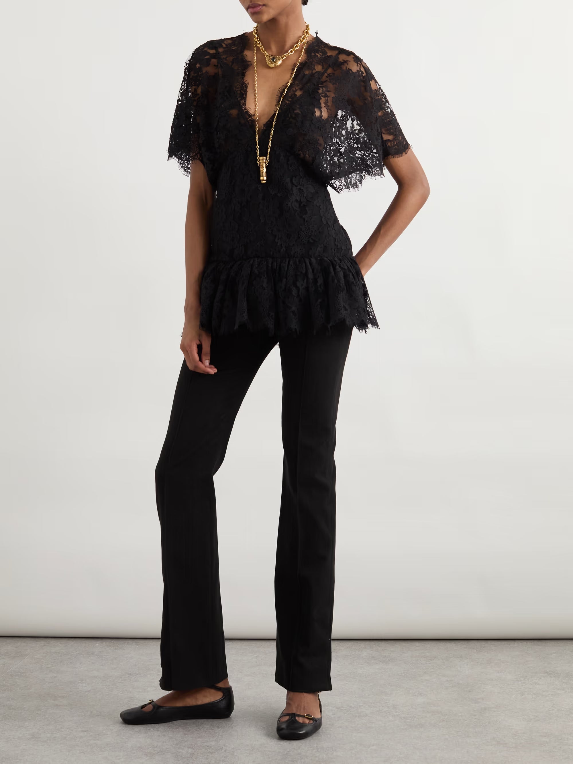 Noir Ruffle Lace Mini Dress
