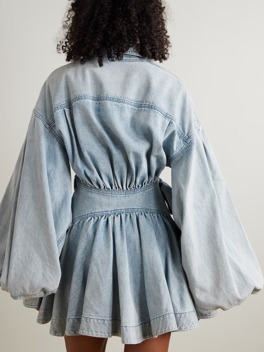 Gathered Denim Mini Wrap Dress