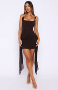 Mocha Bloom Lace-Up Mini Dress
