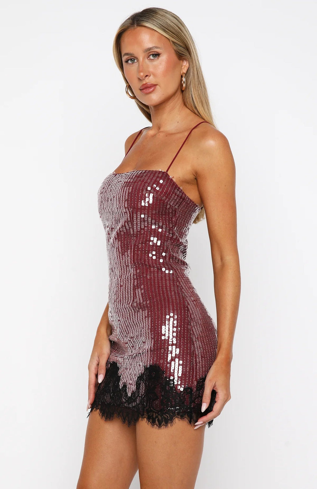 Crimson Siren Lace-Trim Mini Dress